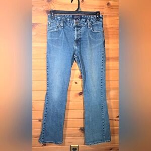 Levi Strauss Signature Low Rise Flare Stretch Y2K button-fly blue jeans Size 9